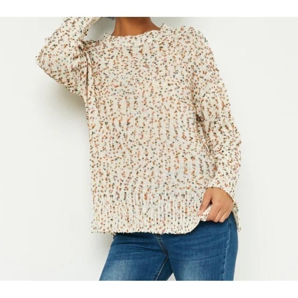 Hayden Los Angeles Confetti Popcorn Knit Sweater Cream Boho Multi Size M NWOT